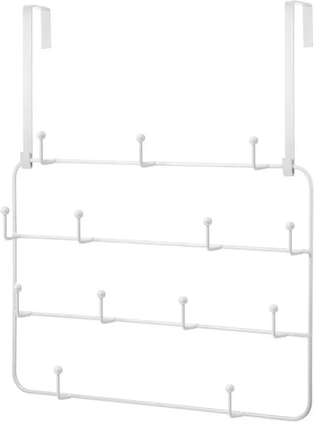 Main image of Over The Door Hooks Hanger Rack Multi Use Metal Over The Door Hook Stainless Steel Rustproof Hanger for Coats Hats Robes Clothes Towels(White 1 Set)