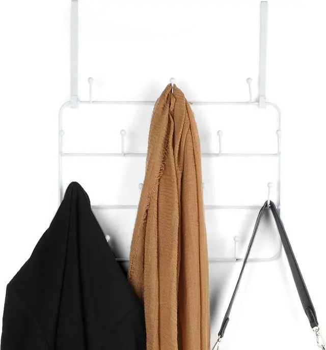 Alt view image 5 of 7 - Over The Door Hooks Hanger Rack Multi Use Metal Over The Door Hook Stainless Steel Rustproof Hanger for Coats Hats Robes Clothes Towels(White 1 Set)