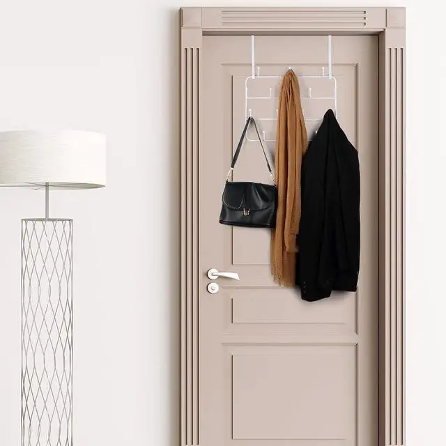Alt view image 6 of 7 - Over The Door Hooks Hanger Rack Multi Use Metal Over The Door Hook Stainless Steel Rustproof Hanger for Coats Hats Robes Clothes Towels(White 1 Set)