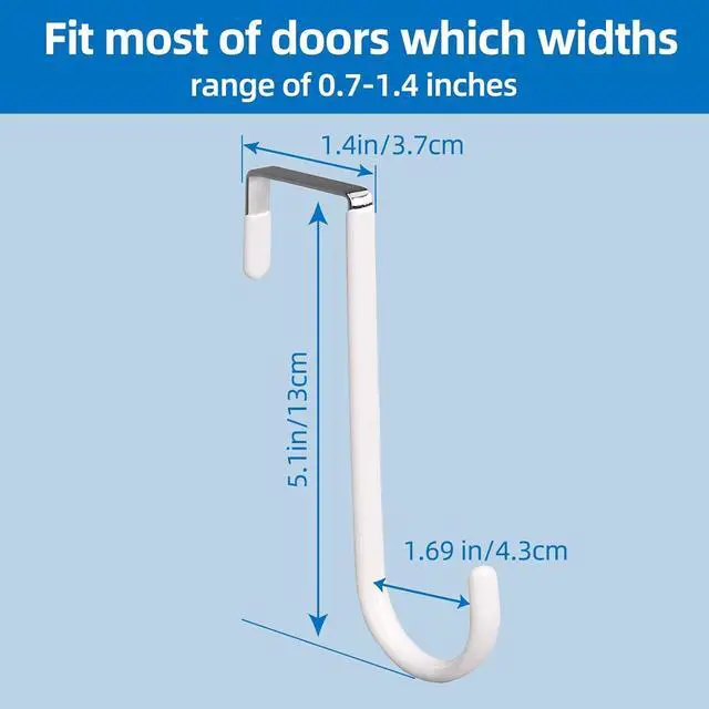 Alt view image 2 of 5 - Over The Door Hooks 4 Pack Hangers Hooks with Rubber Prevent Scratches Heavy Duty Organizer for Living Room Bathroom Bedroom Kitchen Hanging Clothes Towels Hats Coats