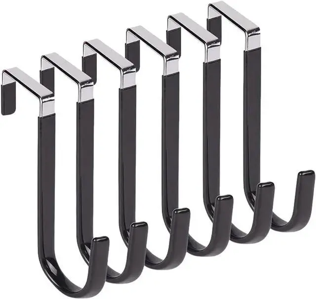 Main image of Over The Door Hooks Door Hangers Hooks Extra Long 5 Rustproof Organizer Hook with Soft Rubber Padding No-Scratch Design for Towels Robes Coats Bags (6 Pack Black)
