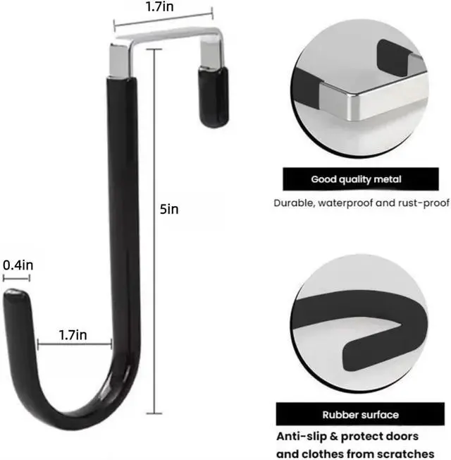 Alt view image 3 of 7 - Over The Door Hooks Door Hangers Hooks Extra Long 5 Rustproof Organizer Hook with Soft Rubber Padding No-Scratch Design for Towels Robes Coats Bags (6 Pack Black)