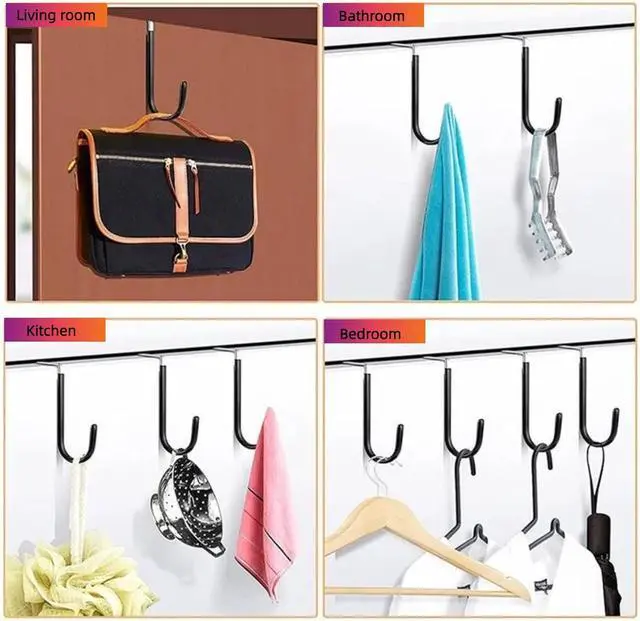 Alt view image 4 of 7 - Over The Door Hooks Door Hangers Hooks Extra Long 5 Rustproof Organizer Hook with Soft Rubber Padding No-Scratch Design for Towels Robes Coats Bags (6 Pack Black)