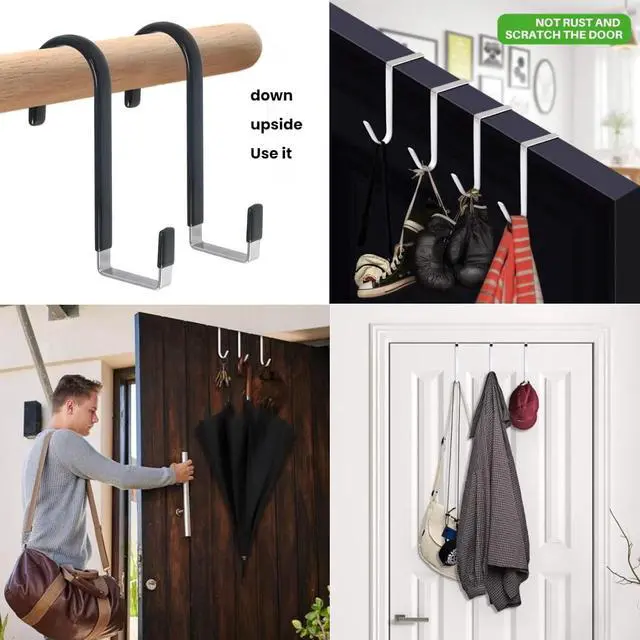 Alt view image 6 of 7 - Over The Door Hooks Door Hangers Hooks Extra Long 5 Rustproof Organizer Hook with Soft Rubber Padding No-Scratch Design for Towels Robes Coats Bags (6 Pack Black)