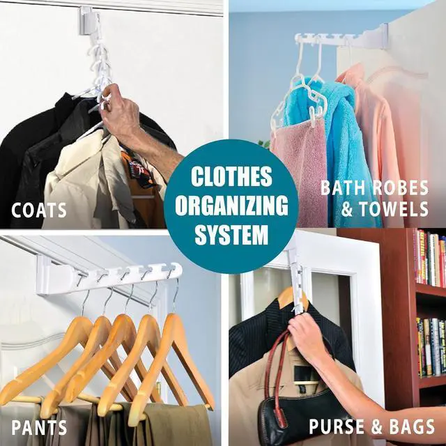 Alt view image 4 of 7 - Over The Door 2-Pack Organizer for Clothes Hangers Space-Saving Cascading Hanger Hooks White