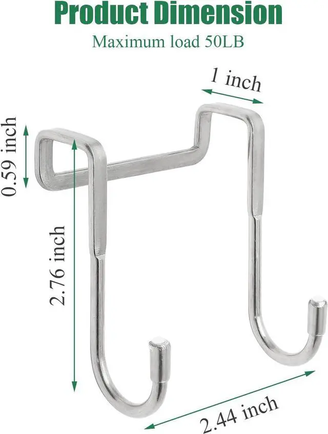 Alt view image 2 of 7 - 2 Pack Over The Door Double Hanger Hooks 304 Stainless Steel Double S-Shaped Hooks Heavy Duty Door Hooks for Hanging Clothes Towels Coats and More Door Thickness Less Than 3/4 inch