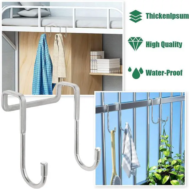 Alt view image 4 of 7 - 2 Pack Over The Door Double Hanger Hooks 304 Stainless Steel Double S-Shaped Hooks Heavy Duty Door Hooks for Hanging Clothes Towels Coats and More Door Thickness Less Than 3/4 inch
