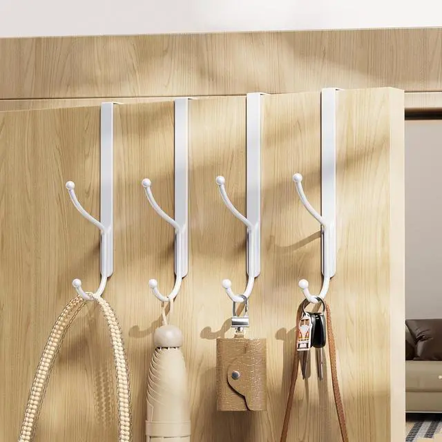 Alt view image 2 of 7 - Lang Over Door Hook 2-Pack - Heavy Duty Door Hook with Support Pads 9 Inches Tall Child-Friendly Height No Drilling Required Fits Doors Up to 1? Inches Thick Alloy Metal White