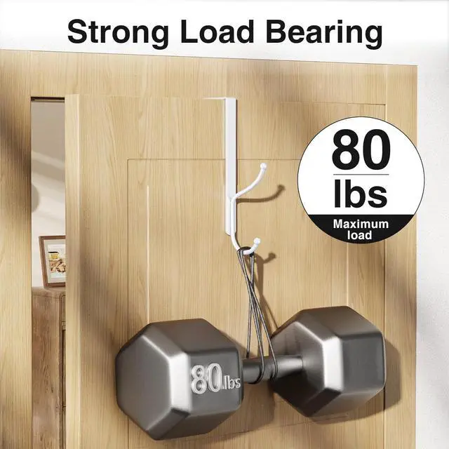 Alt view image 3 of 7 - Lang Over Door Hook 2-Pack - Heavy Duty Door Hook with Support Pads 9 Inches Tall Child-Friendly Height No Drilling Required Fits Doors Up to 1? Inches Thick Alloy Metal White