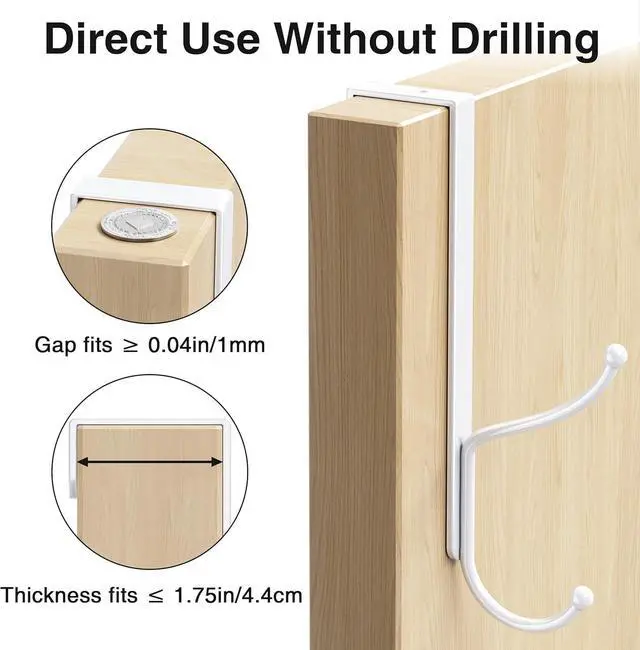 Alt view image 5 of 7 - Lang Over Door Hook 2-Pack - Heavy Duty Door Hook with Support Pads 9 Inches Tall Child-Friendly Height No Drilling Required Fits Doors Up to 1? Inches Thick Alloy Metal White