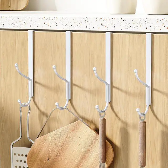 Alt view image 7 of 7 - Lang Over Door Hook 2-Pack - Heavy Duty Door Hook with Support Pads 9 Inches Tall Child-Friendly Height No Drilling Required Fits Doors Up to 1? Inches Thick Alloy Metal White