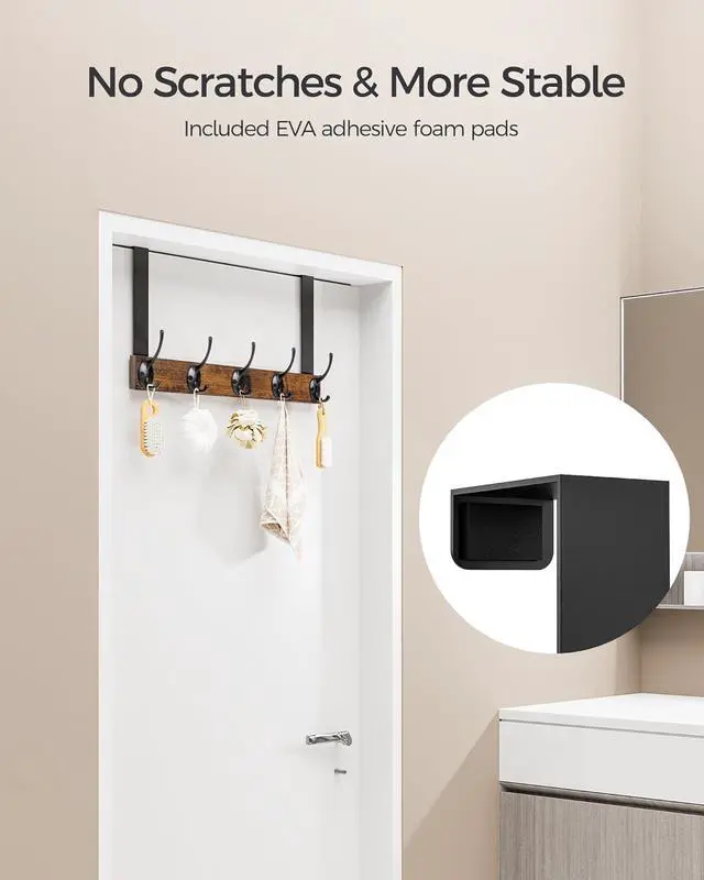 Alt view image 5 of 7 - Over The Door Hooks - Heavy Duty Door Hanger Hook Wooden Door Coat Rack Door Hooks for Hanging Clothes Towels Hats Over The Door Towel Rack for Bathroom Bedroom Rustic Brown