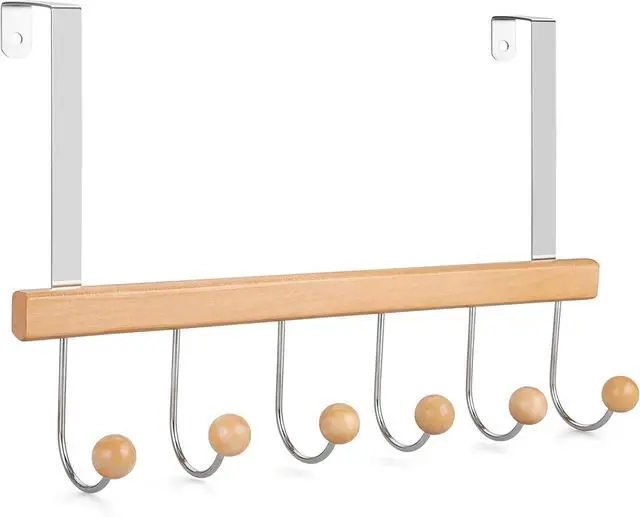 Main image of Over The Door Hooks for Hanging Towel Hooks Towel Racks for Bathroom Coat Hooks Coat Rack Over The Door Organizer Hanging Wooden Door Hangers for Coat Towel Hat Purse CT71N