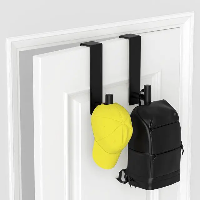 Alt view image 3 of 3 - Heavy Duty Stainless Steel Over-Door Hook for Coats Totes Towels  Easy Install Door Hooks with Non-Slip Pads for Bedroom Bathroom Entryway Office (Black 2 Pack Fits 1-3/4 Thick Door)