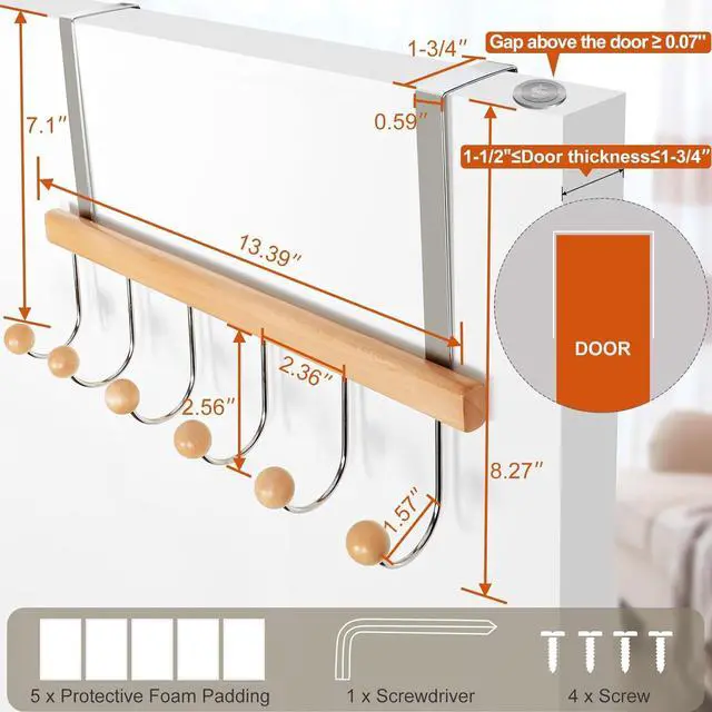 Alt view image 6 of 7 - Over The Door Hooks for Hanging Towel Hooks Towel Racks for Bathroom Coat Hooks Coat Rack Over The Door Organizer Hanging Wooden Door Hangers for Coat Towel Hat Purse CT71N