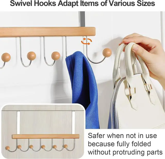 Alt view image 7 of 7 - Over The Door Hooks for Hanging Towel Hooks Towel Racks for Bathroom Coat Hooks Coat Rack Over The Door Organizer Hanging Wooden Door Hangers for Coat Towel Hat Purse CT71N