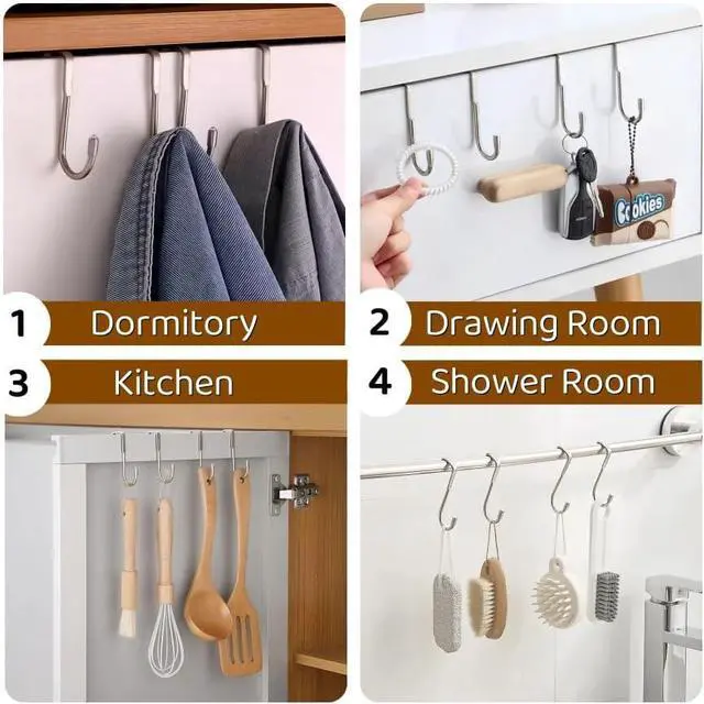 Alt view image 4 of 7 - 2 Pack Over Cabinet Door Hook & Over The Door Hook Stainless Steel Hanging Hooks for Towels Bags Clothes  Bathroom Door Hooks for Towels Kitchen Cabinet Hooks Wardrobe Hooks Dorm Room Hangers