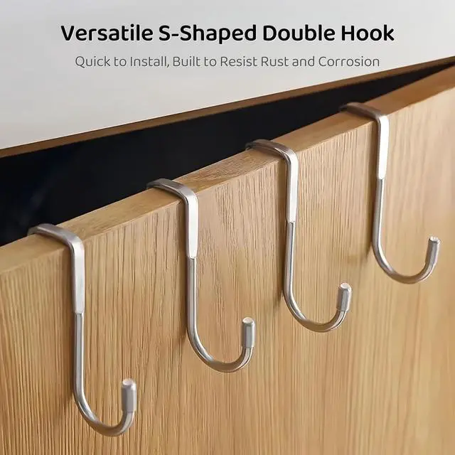 Alt view image 7 of 7 - 2 Pack Over Cabinet Door Hook & Over The Door Hook Stainless Steel Hanging Hooks for Towels Bags Clothes  Bathroom Door Hooks for Towels Kitchen Cabinet Hooks Wardrobe Hooks Dorm Room Hangers