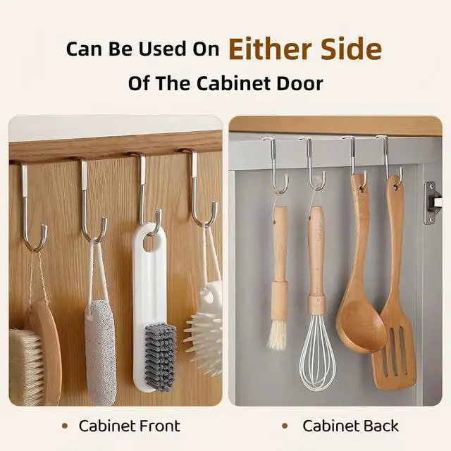 Alt view image 5 of 7 - 2 Pack Over Cabinet Door Hook & Over The Door Hook Stainless Steel Hanging Hooks for Towels Bags Clothes  Bathroom Door Hooks for Towels Kitchen Cabinet Hooks Wardrobe Hooks Dorm Room Hangers