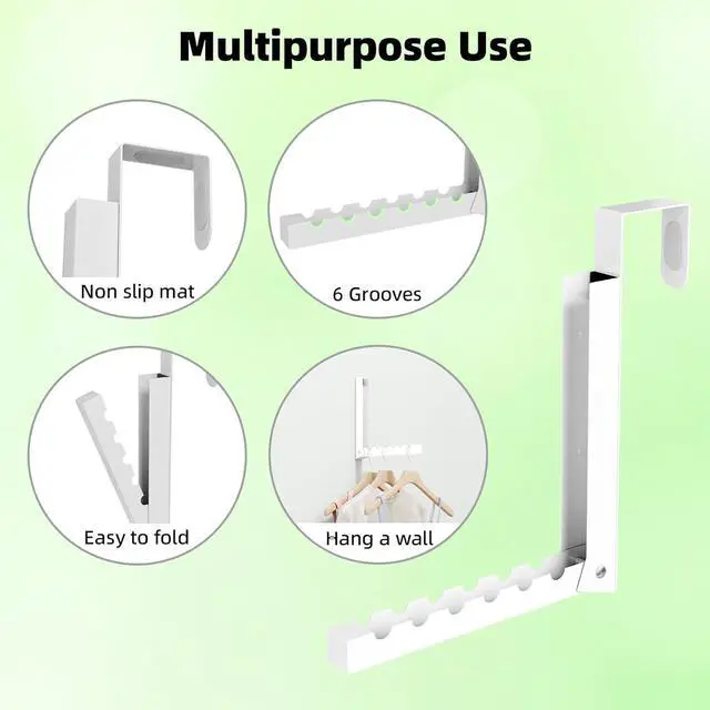 Alt view image 4 of 7 - 2 Pack Over The Door Hanger Folding Over The Door Drying Rack for Laundry Overdoor Hanger Hook Coat Rack Portable Small Clothes Drying Rack for Dorm White