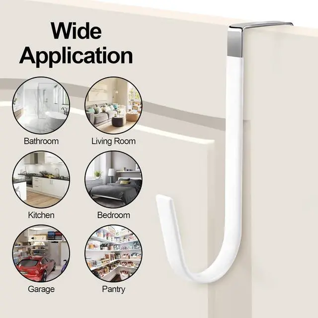 Alt view image 7 of 7 - 6 Pack Over The Door Hooks Sturdy Metal Single Over Door Hooks White Door Hanger Hook Door Hooks for Hanging Towels Clothes Bathroom Hold Up to 7Lbs