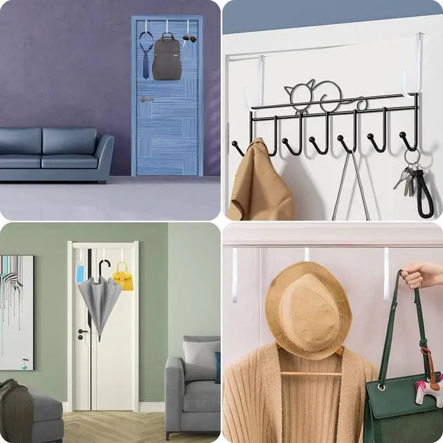 Alt view image 5 of 7 - Double Sided Over The Door Hooks for Clothes. Over The Door Hanger Hook Set of Two. Towel Hanger for Bathroom Wreath Hook Coat Rack Hat Organizer or Plant Hooks for Ceiling 2 Pack