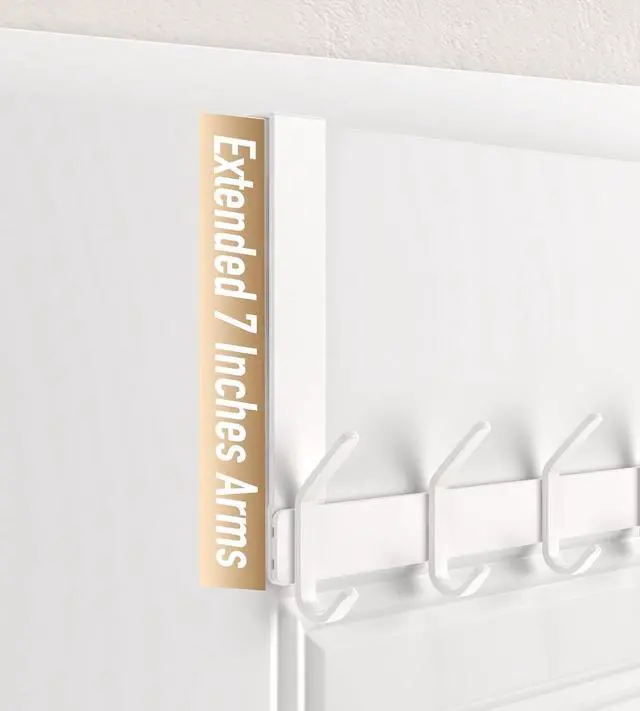 Alt view image 3 of 7 - Over The Door Hooks Hanger with 7 inches Extended Arms Fit for 1 3/8 Doors J18U Bathroom Towel Rack Organization Thickened 1 Pack 6 Double-Hook Glossy White