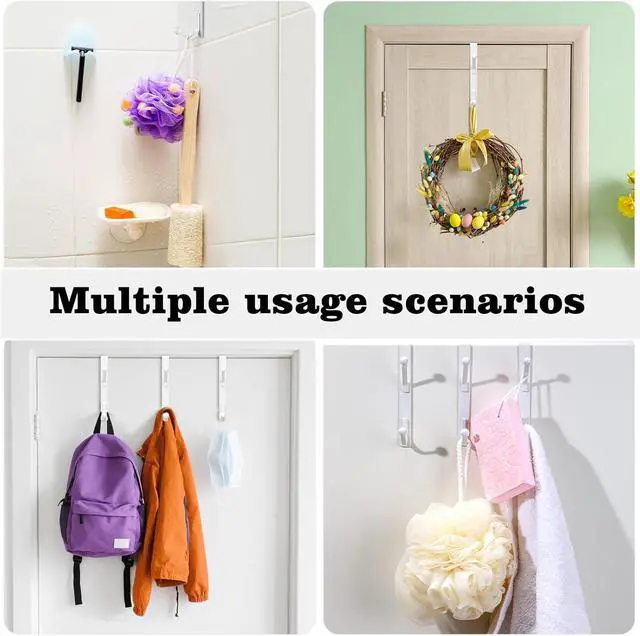 Alt view image 6 of 7 - 4 Pack Over The Door Double Hooks Bedroom Back of Door Hangers Metal Twin Hooks Organizer for Hanging Clothes Towels Coats Hats Bags Bathrobes(White)