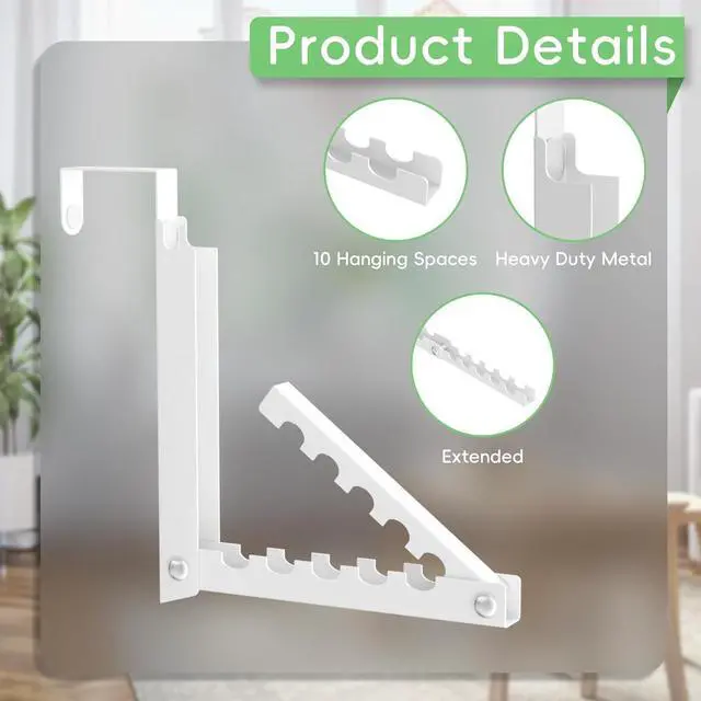 Alt view image 4 of 7 - Over The Door Hooks Extended Over The Door Clothes Hanger with 10 Ridges Space-Saving Over The Door Rack Door Hooks for Hanging Clothes Larger Capacity Over The Door Hanger (1 White)