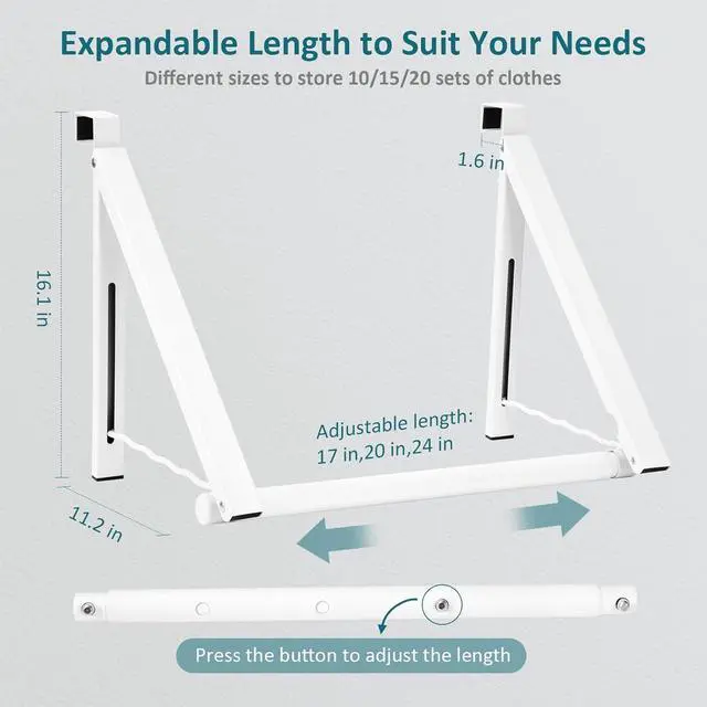 Alt view image 2 of 7 - Over The Door Clothes Hanger Foldable Over The Door Hanger Over The Door Drying Rack for Coat Space Saving Small Clothes Rack Door Hangers for Clothing White