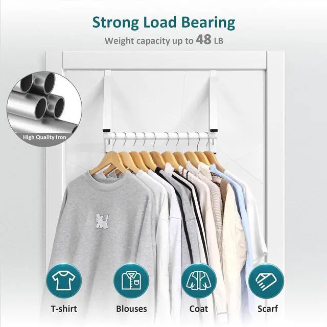 Alt view image 3 of 7 - Over The Door Clothes Hanger Foldable Over The Door Hanger Over The Door Drying Rack for Coat Space Saving Small Clothes Rack Door Hangers for Clothing White