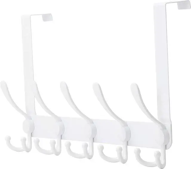 Main image of Over The Door Hook Hanger - 5 Tri Hooks Heavy Duty Over The Door Towel Rack Coat Rack for Clothes Jacket Hat Towel White