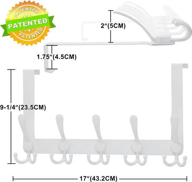 Alt view image 3 of 7 - Over The Door Hook Hanger - 5 Tri Hooks Heavy Duty Over The Door Towel Rack Coat Rack for Clothes Jacket Hat Towel White