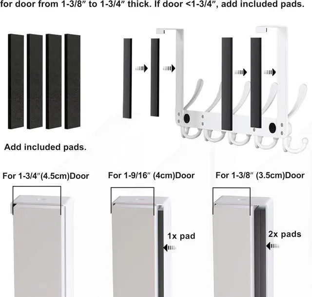 Alt view image 5 of 7 - Over The Door Hook Hanger - 5 Tri Hooks Heavy Duty Over The Door Towel Rack Coat Rack for Clothes Jacket Hat Towel White