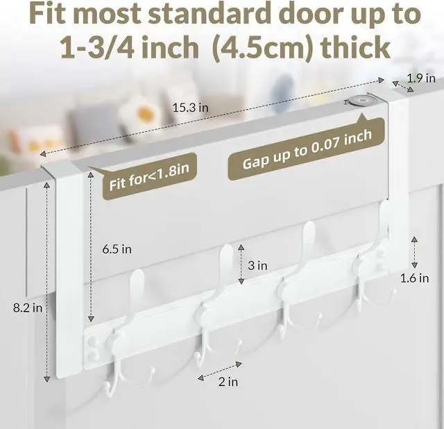 Alt view image 2 of 7 - Over The Door Hooks Rustproof - 25lb Heavy Duty Over The Door Towel Rack Door Hanger for Bathroom Coat Rack Dorm Room Essentials (1Pack White)