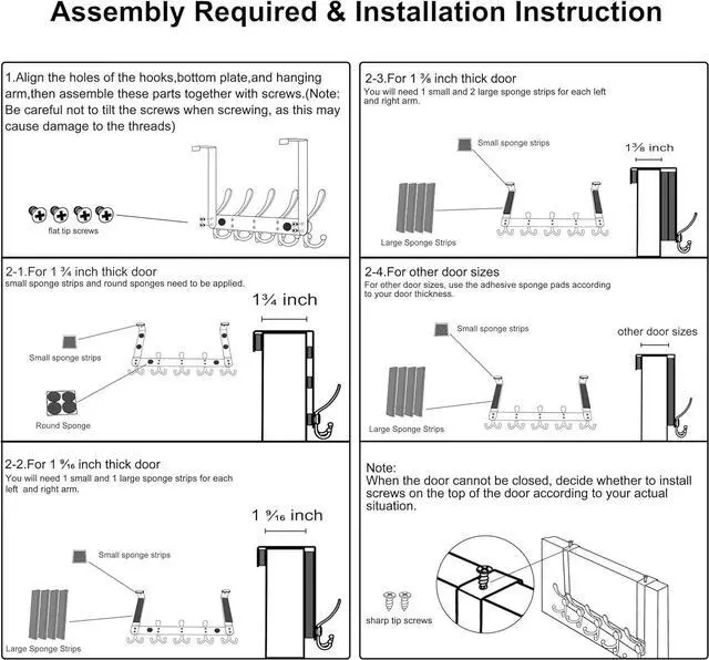 Alt view image 7 of 7 - Over The Door Hook Hanger - 5 Tri Hooks Heavy Duty Over The Door Towel Rack Coat Rack for Clothes Jacket Hat Towel White