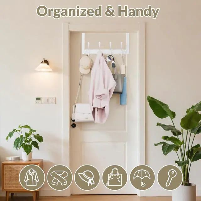 Alt view image 3 of 7 - Over The Door Hooks Rustproof - 25lb Heavy Duty Over The Door Towel Rack Door Hanger for Bathroom Coat Rack Dorm Room Essentials (1Pack White)