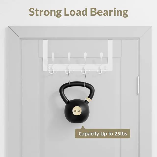 Alt view image 4 of 7 - Over The Door Hooks Rustproof - 25lb Heavy Duty Over The Door Towel Rack Door Hanger for Bathroom Coat Rack Dorm Room Essentials (1Pack White)