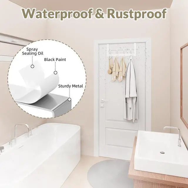 Alt view image 6 of 7 - Over The Door Hooks Rustproof - 25lb Heavy Duty Over The Door Towel Rack Door Hanger for Bathroom Coat Rack Dorm Room Essentials (1Pack White)