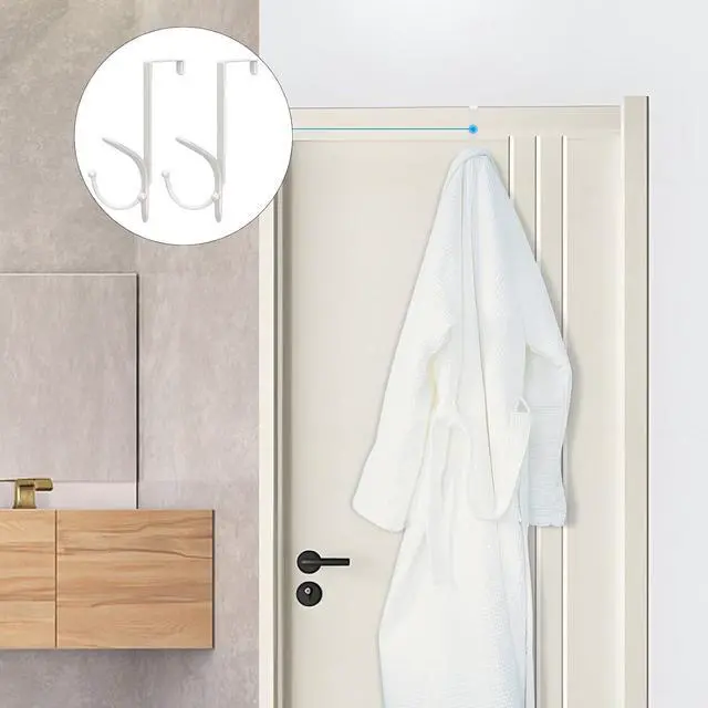 Alt view image 7 of 7 - Over The Door Hooks - 2 Pack Door Hangers with Sponge Pad Prevent Scratches Heavy Duty Organizer Hooks for Living Room Bathroom Bedroom Kitchen Hanging Clothes Robe Towels Hats Bags White
