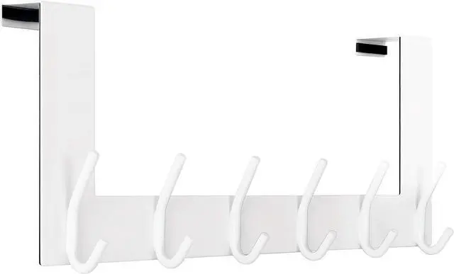 Main image of Over The Door Hooks:Door Hanger Over The Door Towel Rack Door Coat Towel Hanger Door Coat Rack 6 Hooks for Hanging Clothes Jacket Hats Bathroom White