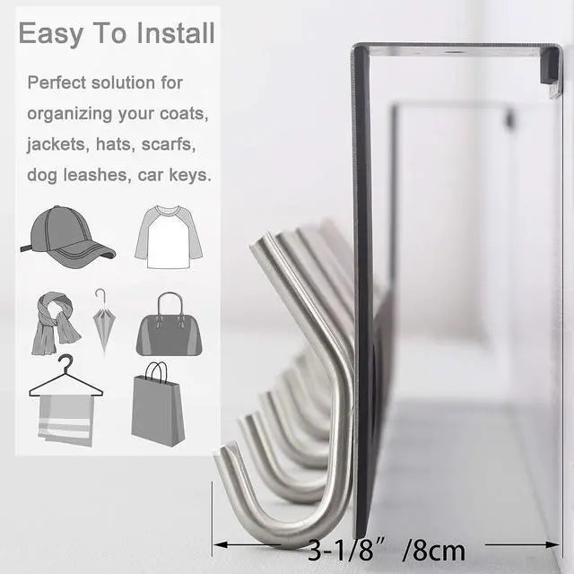 Alt view image 6 of 7 - Over The Door Hooks:Door Hanger Over The Door Towel Rack Door Coat Towel Hanger Door Coat Rack 6 Hooks for Hanging Clothes Jacket Hats Bathroom White