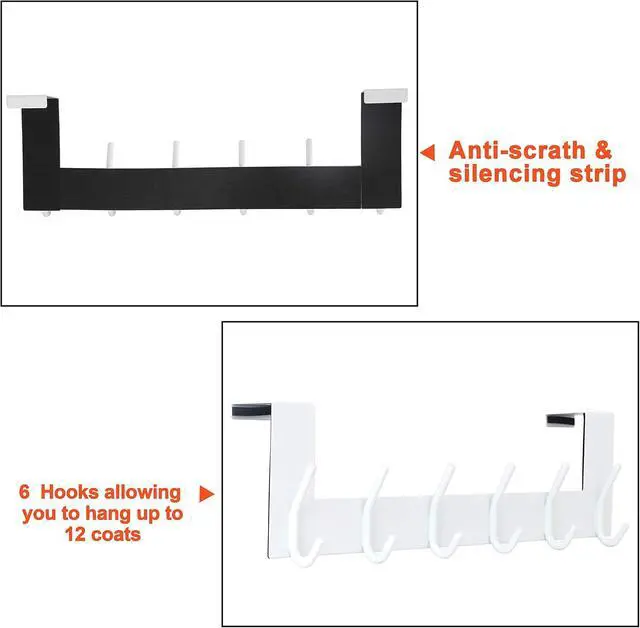 Alt view image 4 of 7 - Over The Door Hook - 6 Hooks No Assembly Required Stainless Steel Door Hooks Over Door Coat Rack for Hanging Coats Clothes Hats Robes White