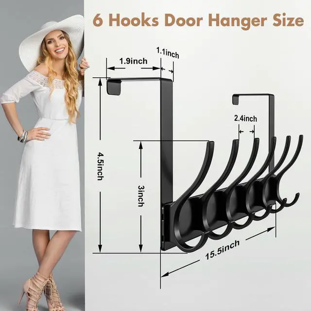 Alt view image 2 of 7 - Over The Door Hooks 12 Hooks Over The Door Hanger Hook 15.5 L x 4.5 H Over Door Hook Over Door Towel Rack Coat Rack Door Hooks for Hanging Black