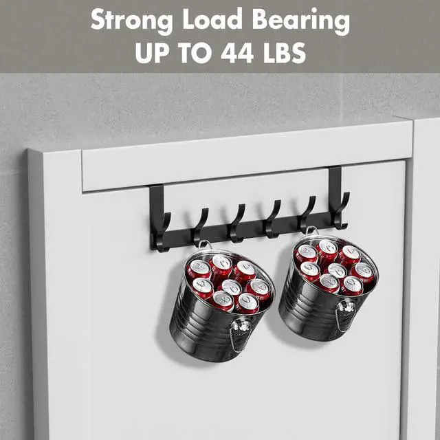 Alt view image 4 of 7 - Over The Door Hooks 12 Hooks Over The Door Hanger Hook 15.5 L x 4.5 H Over Door Hook Over Door Towel Rack Coat Rack Door Hooks for Hanging Black