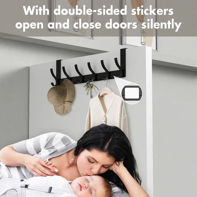 Alt view image 3 of 7 - Over The Door Hooks 12 Hooks Over The Door Hanger Hook 15.5 L x 4.5 H Over Door Hook Over Door Towel Rack Coat Rack Door Hooks for Hanging Black