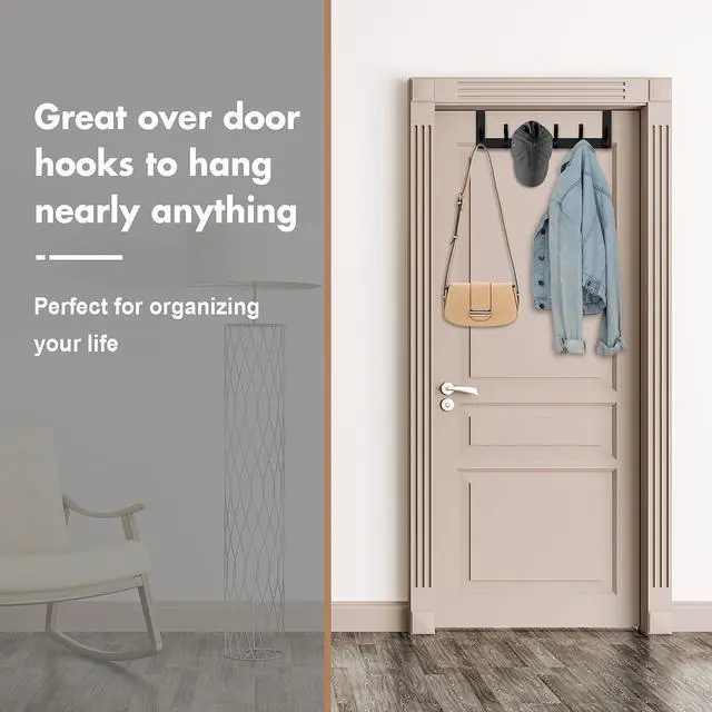Alt view image 6 of 7 - Over The Door Hooks 12 Hooks Over The Door Hanger Hook 15.5 L x 4.5 H Over Door Hook Over Door Towel Rack Coat Rack Door Hooks for Hanging Black