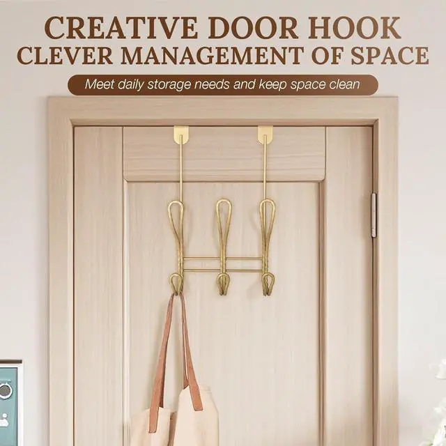 Alt view image 2 of 7 - Twisted Design Over The Door Hook Rack Over The Door Towel Rack Door Hanger Door Coat Hanger Over The Door Coat Rack for Bathroom Bedroom or Laundry Room (Gold with 6 Hooks)