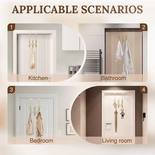 Alt view image 6 of 7 - Twisted Design Over The Door Hook Rack Over The Door Towel Rack Door Hanger Door Coat Hanger Over The Door Coat Rack for Bathroom Bedroom or Laundry Room (Gold with 6 Hooks)