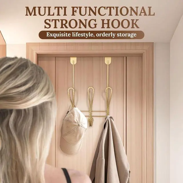 Alt view image 7 of 7 - Twisted Design Over The Door Hook Rack Over The Door Towel Rack Door Hanger Door Coat Hanger Over The Door Coat Rack for Bathroom Bedroom or Laundry Room (Gold with 6 Hooks)